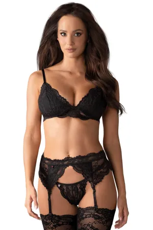 810 Bra. Thong & Suspender Belt Black