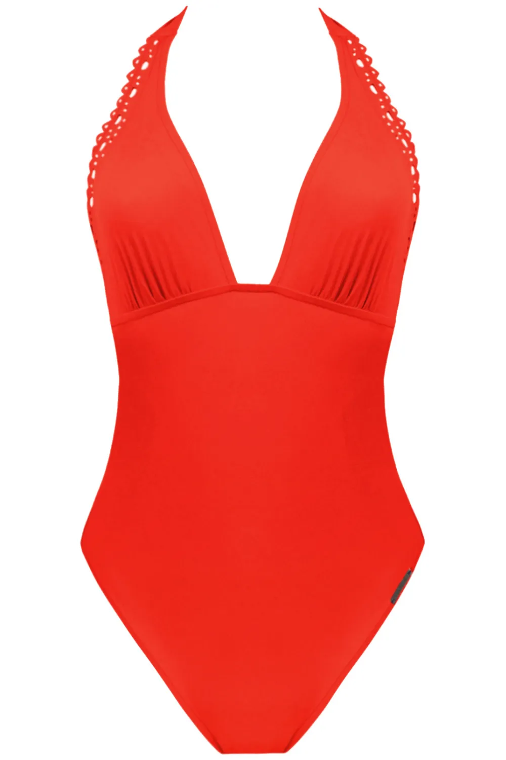 Ajourage Couture Plunging Back Halter Orange Swimsuit