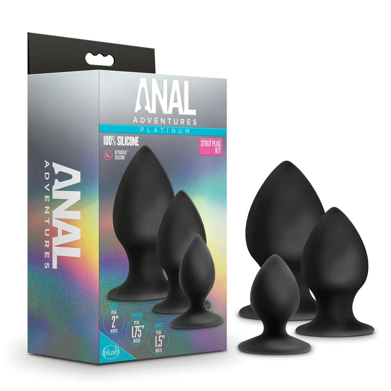 Blush Anal Adventures Platinum Silicone Anal Stout Plug Kit - Black