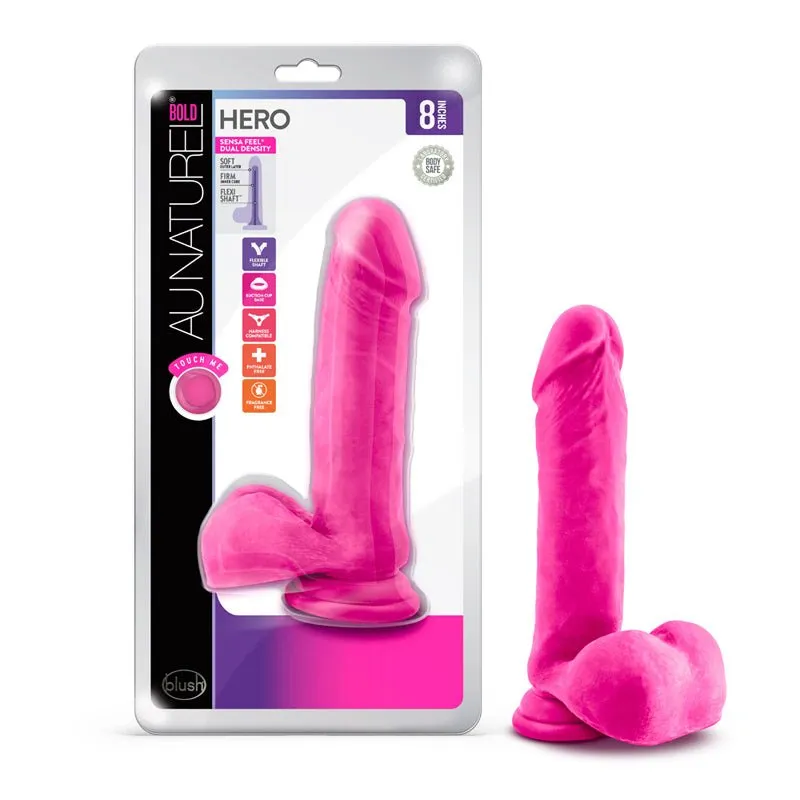 Blush Au Naturel Bold Hero 8 in. Posable Dual Density Dildo with Balls & Suction Cup Pink