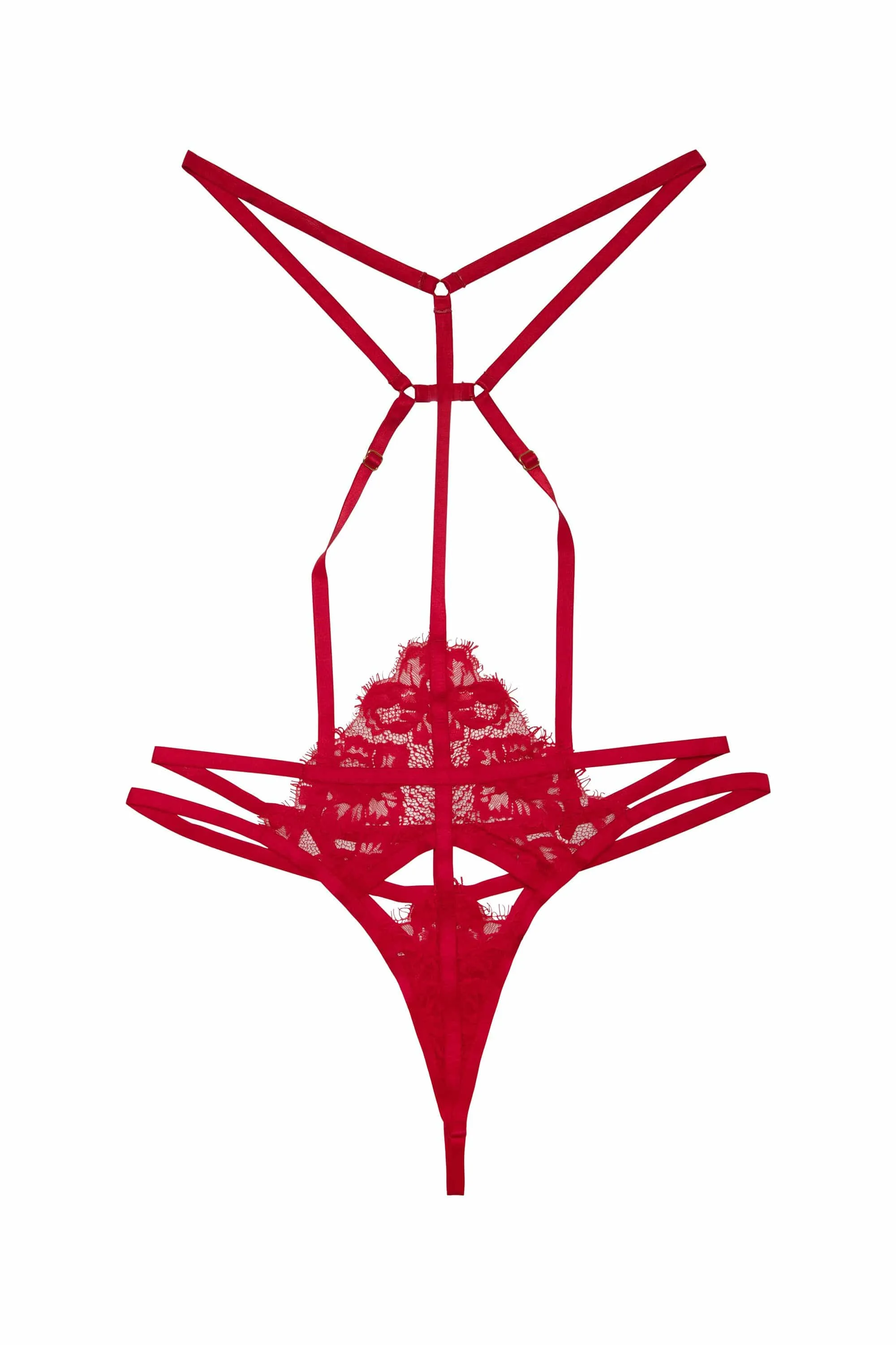 Cherry Red Lace and Strap Harness Brief