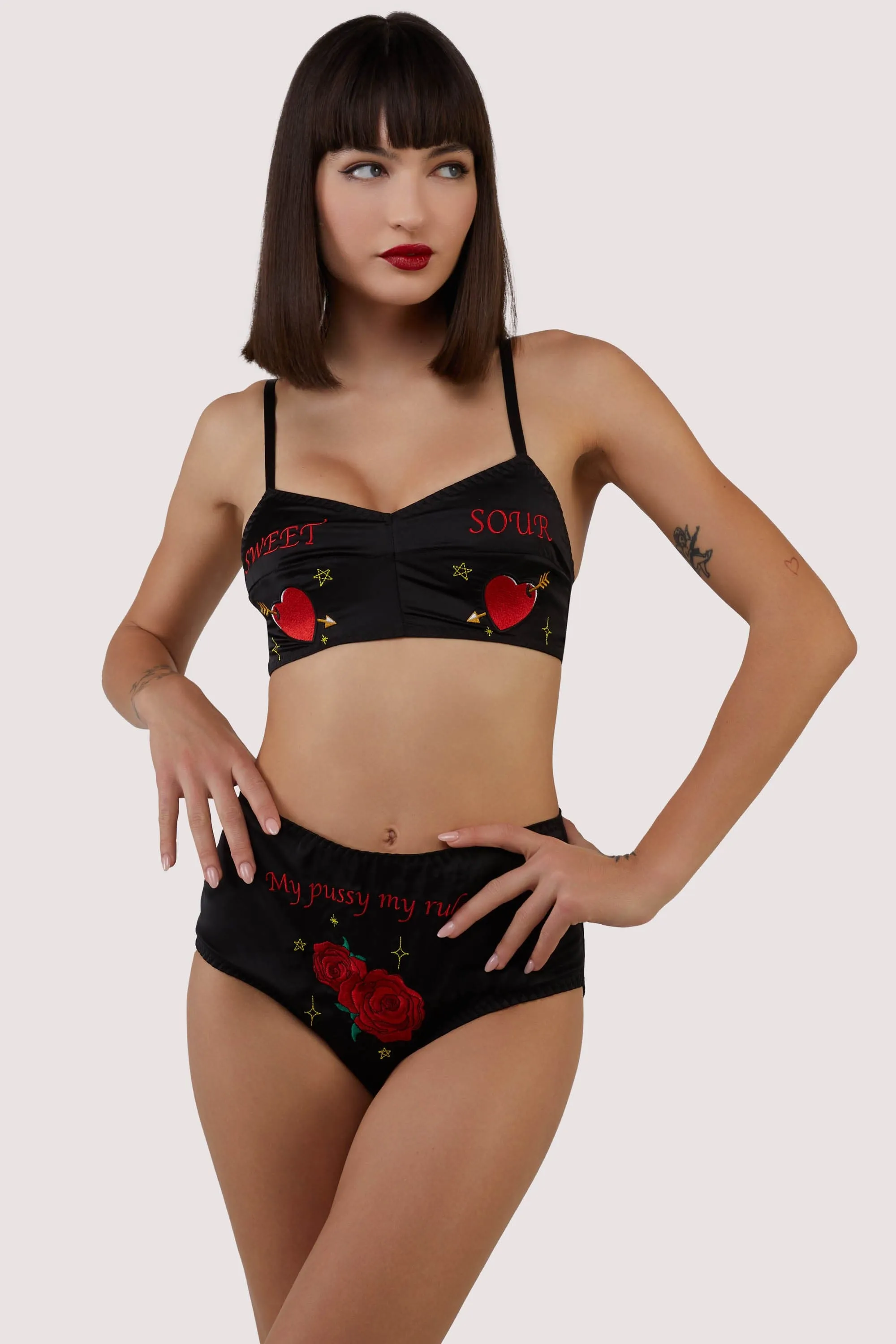 Clara Black Retro Embroidery Retro High Waist Brief