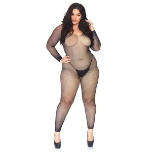 Crystalized seamless fishnet long sleeved bodystocking.