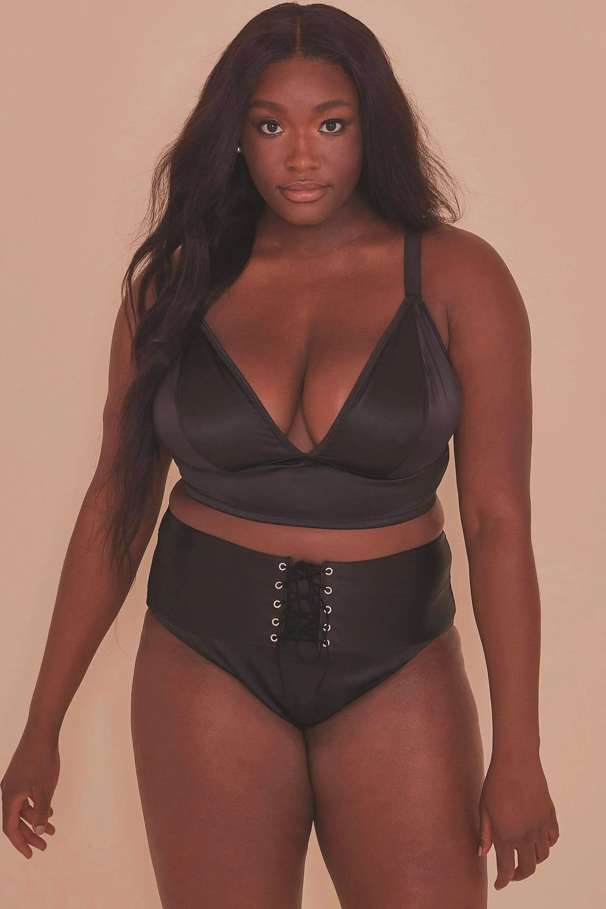 Eagan Black Satin High Waist Knicker