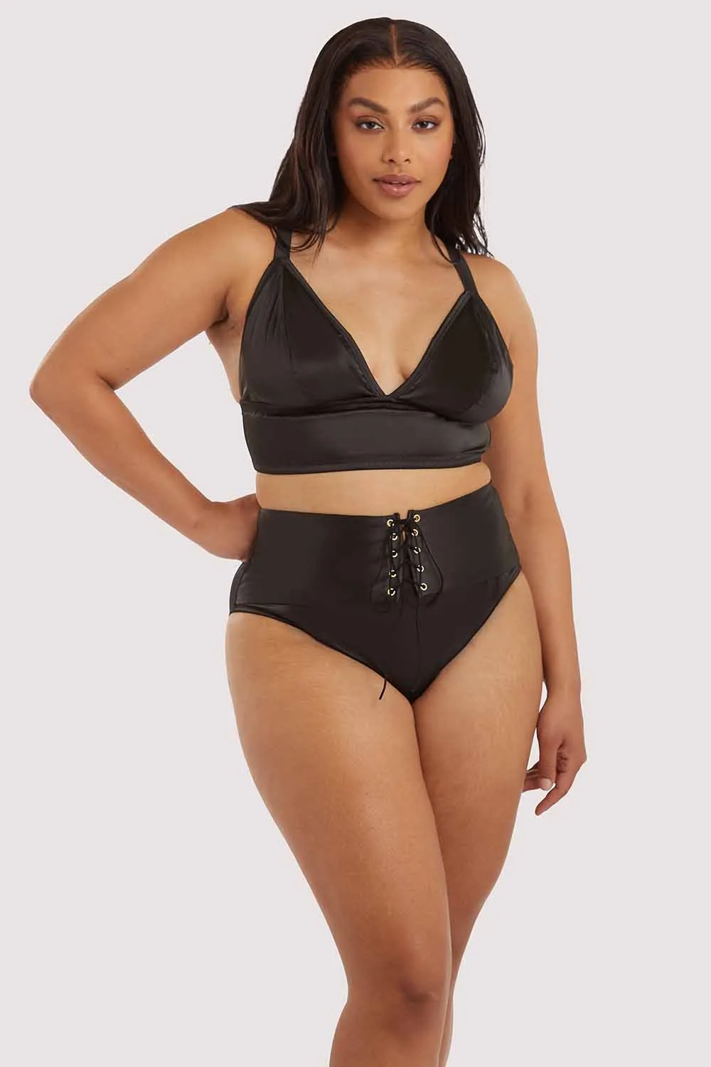 Eagan Black Satin High Waist Knicker