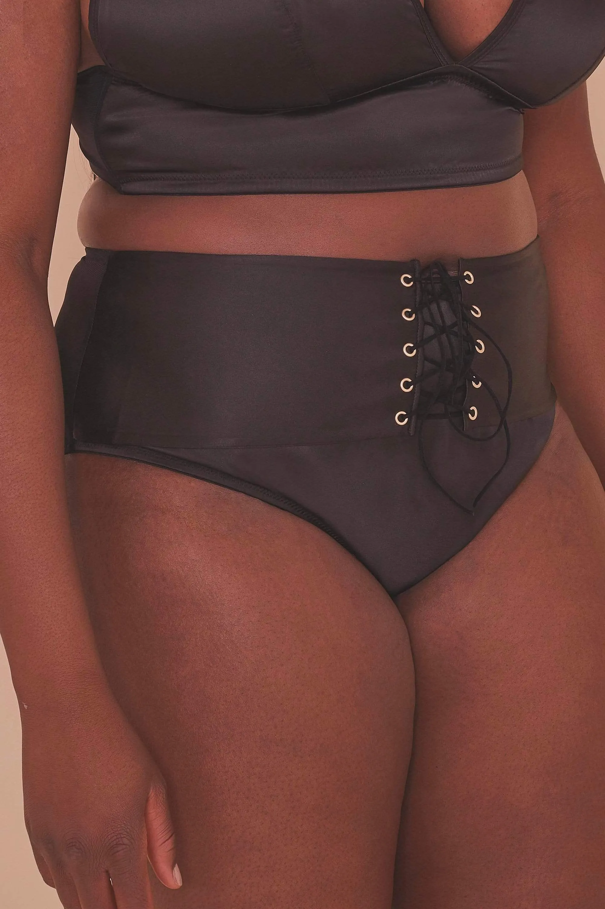 Eagan Black Satin High Waist Knicker