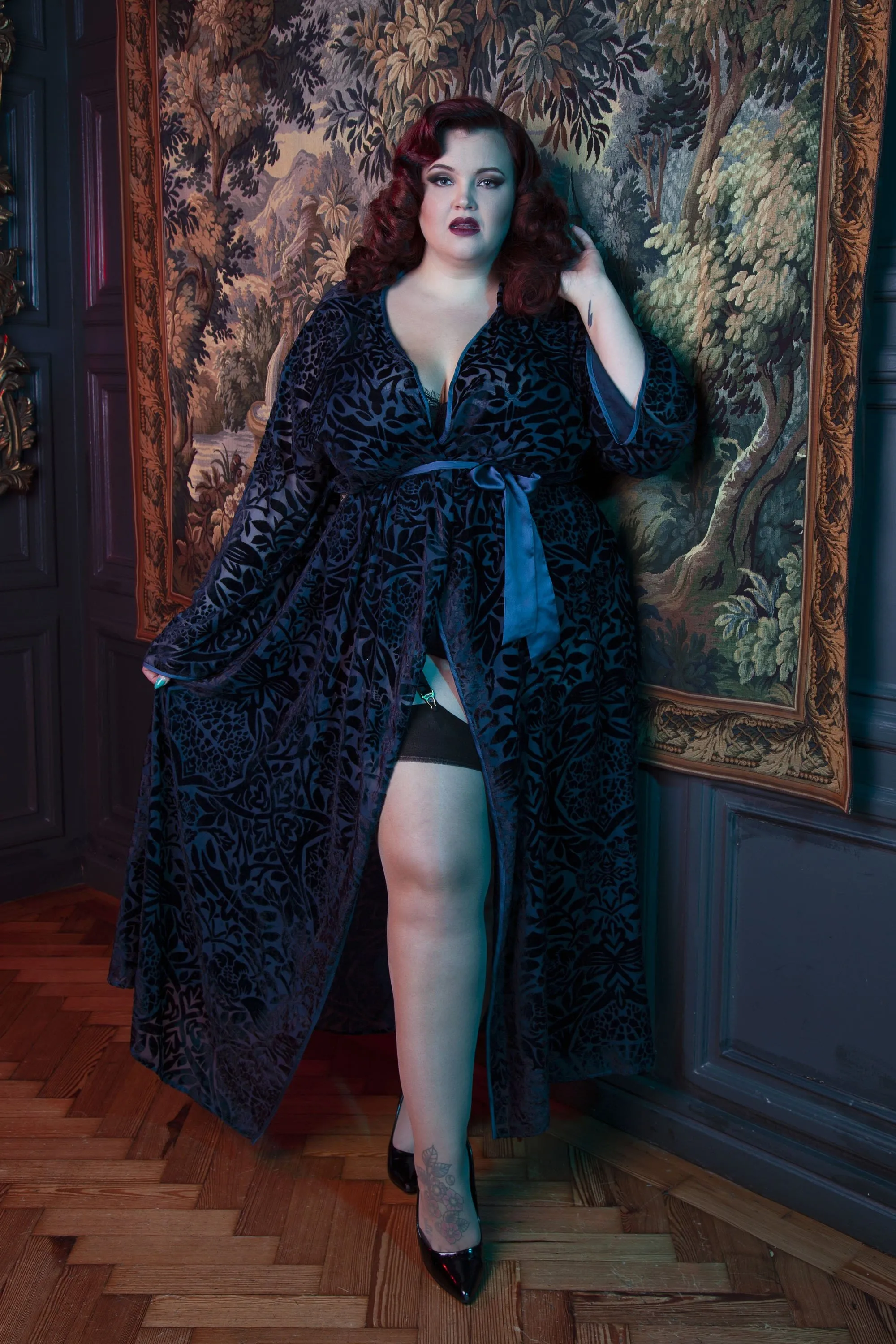 FFFB Teal devore long robe curve