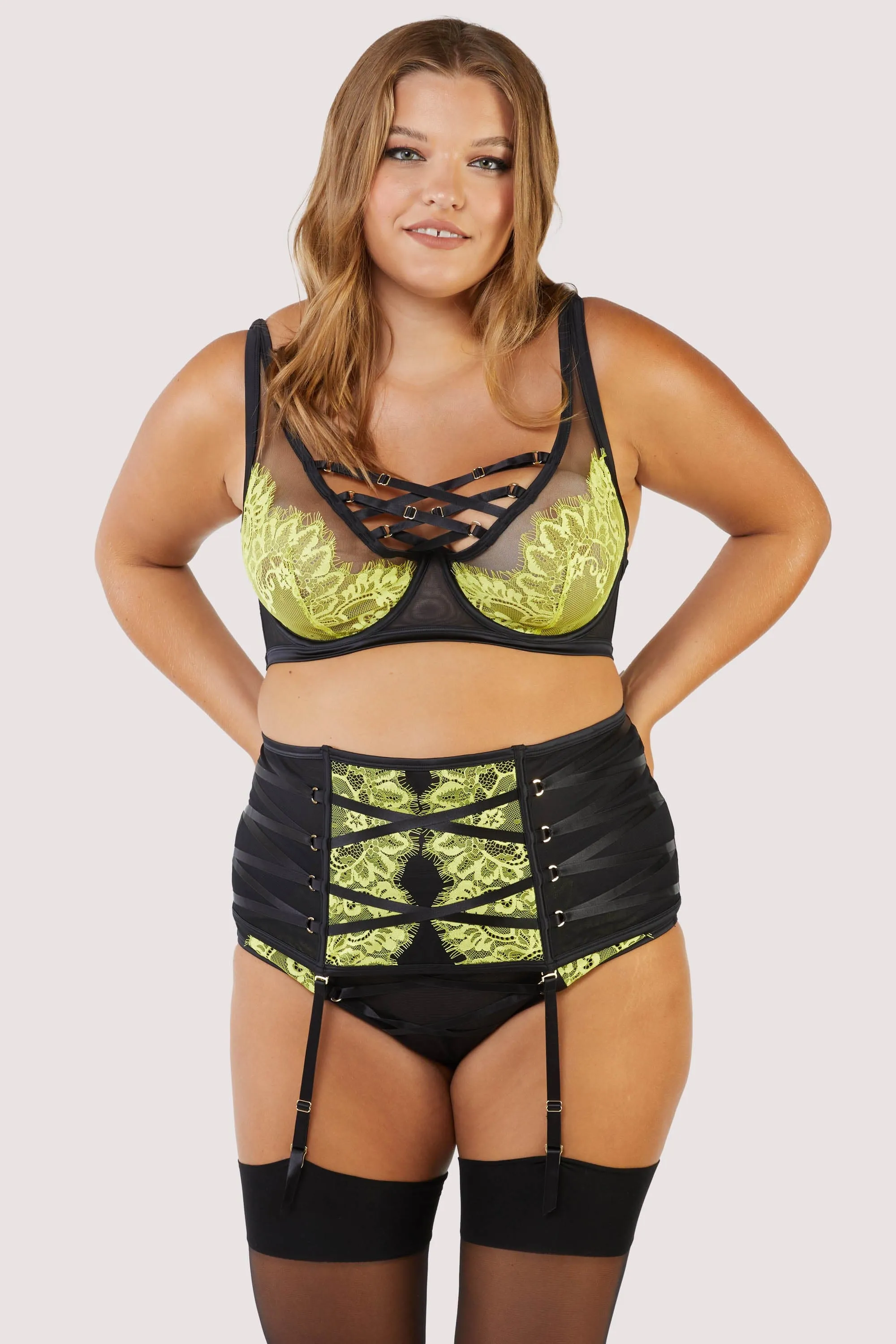 Gabi Fresh Kylie Black/Lime Lace Up Waspie