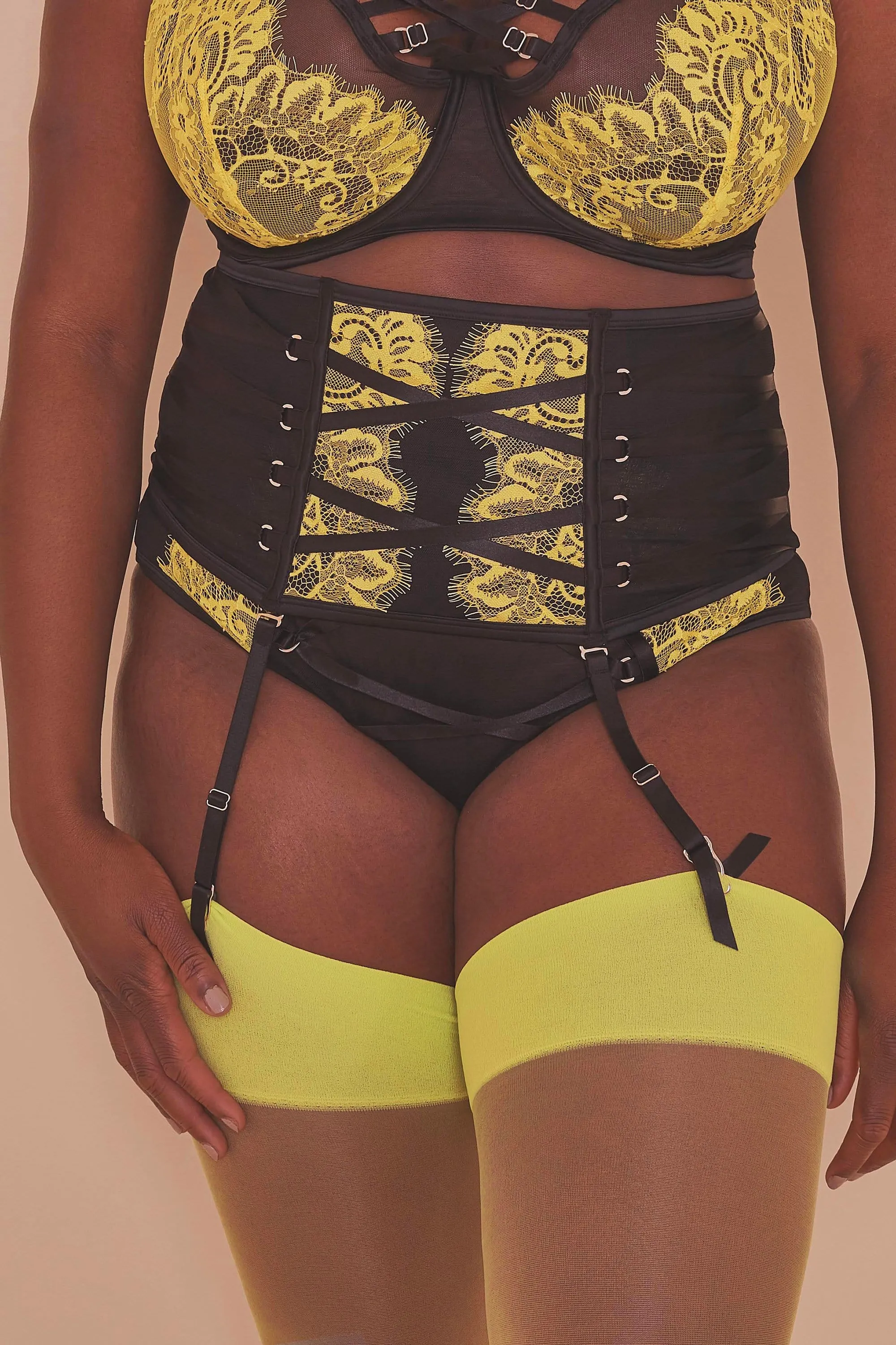 Gabi Fresh Kylie Black/Lime Lace Up Waspie