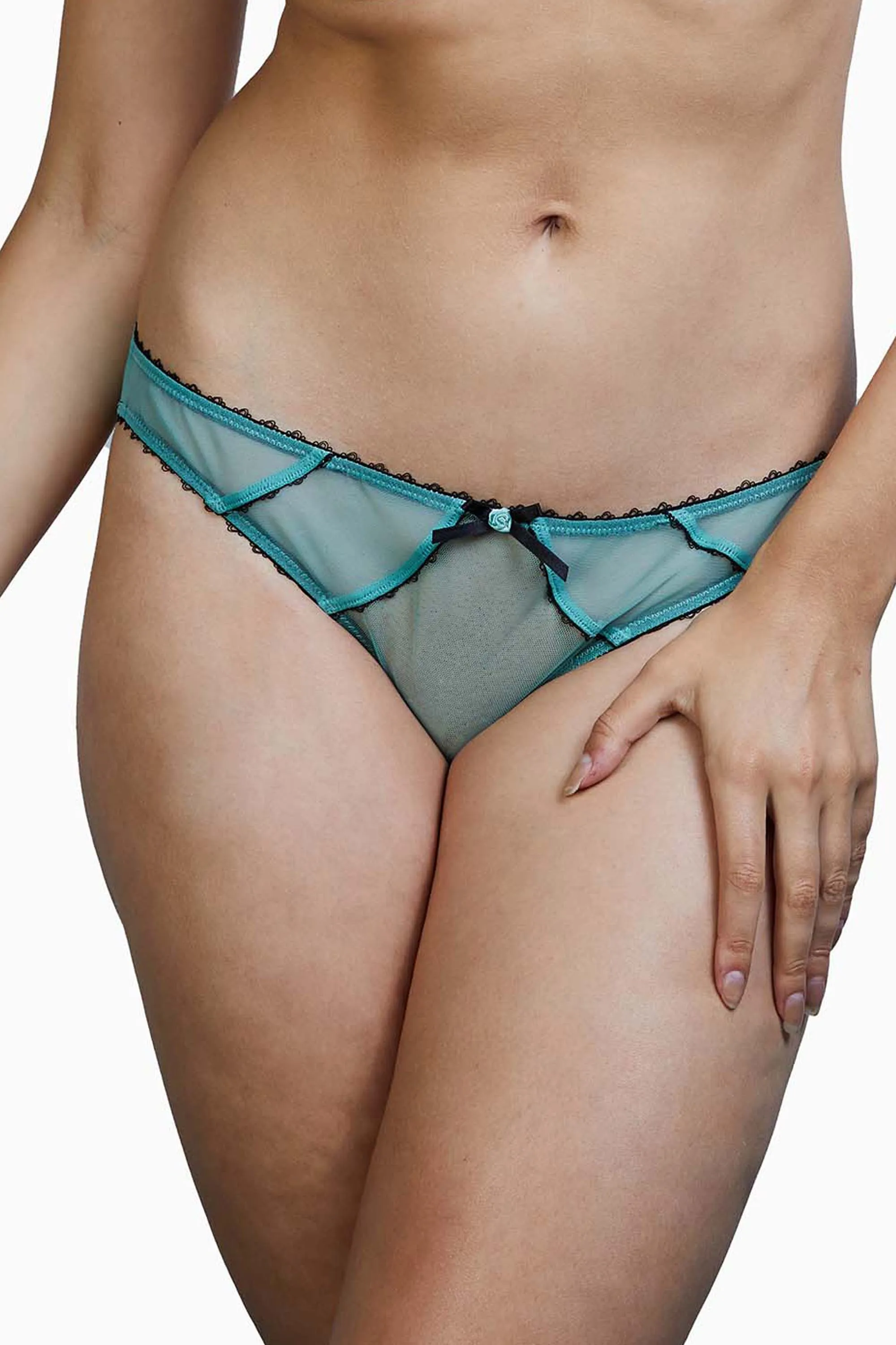 Grace Mesh Net Green Moss and Black Brazilian Brief