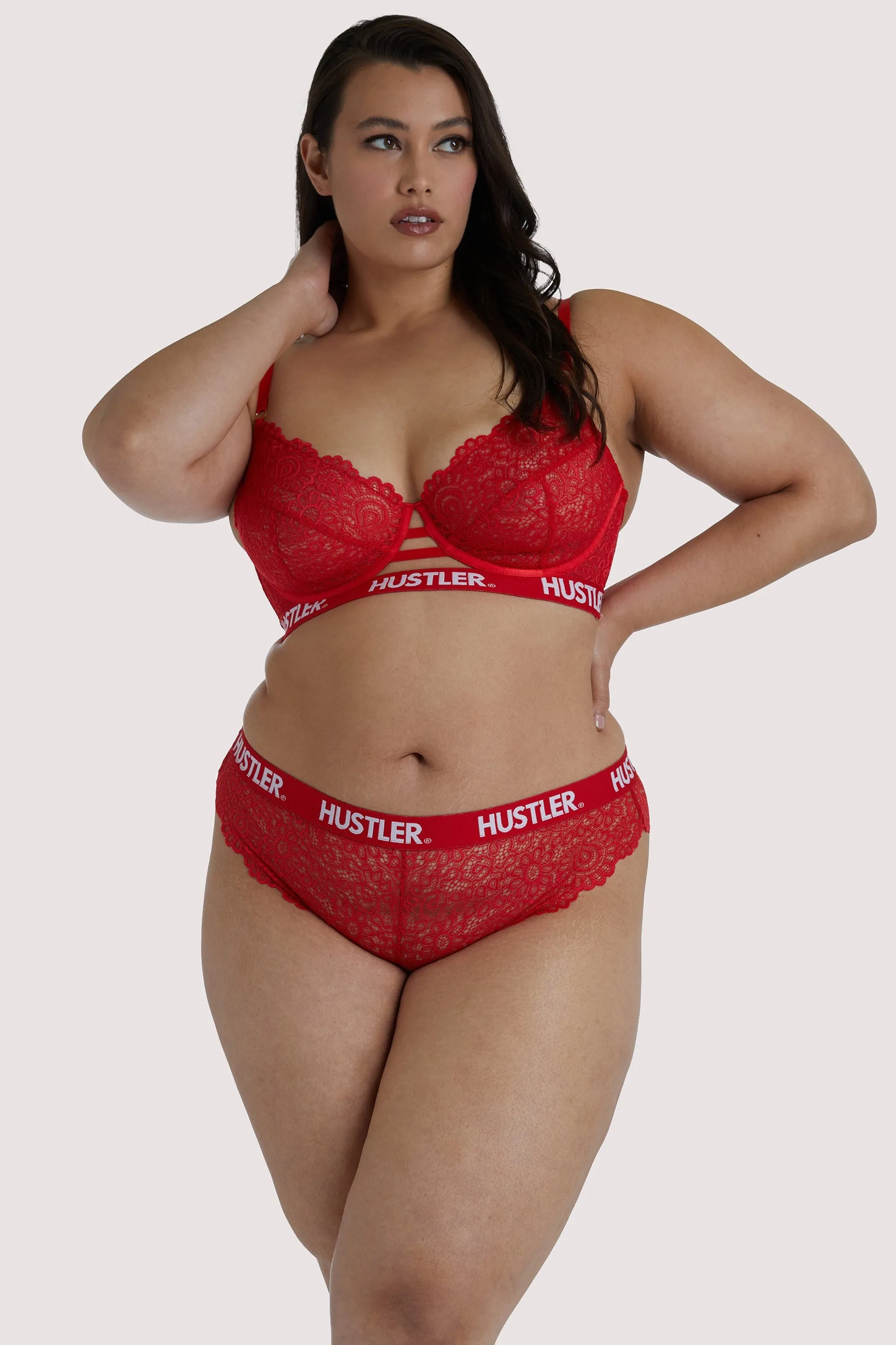 Hustler Branded Red Lace Curve Brief