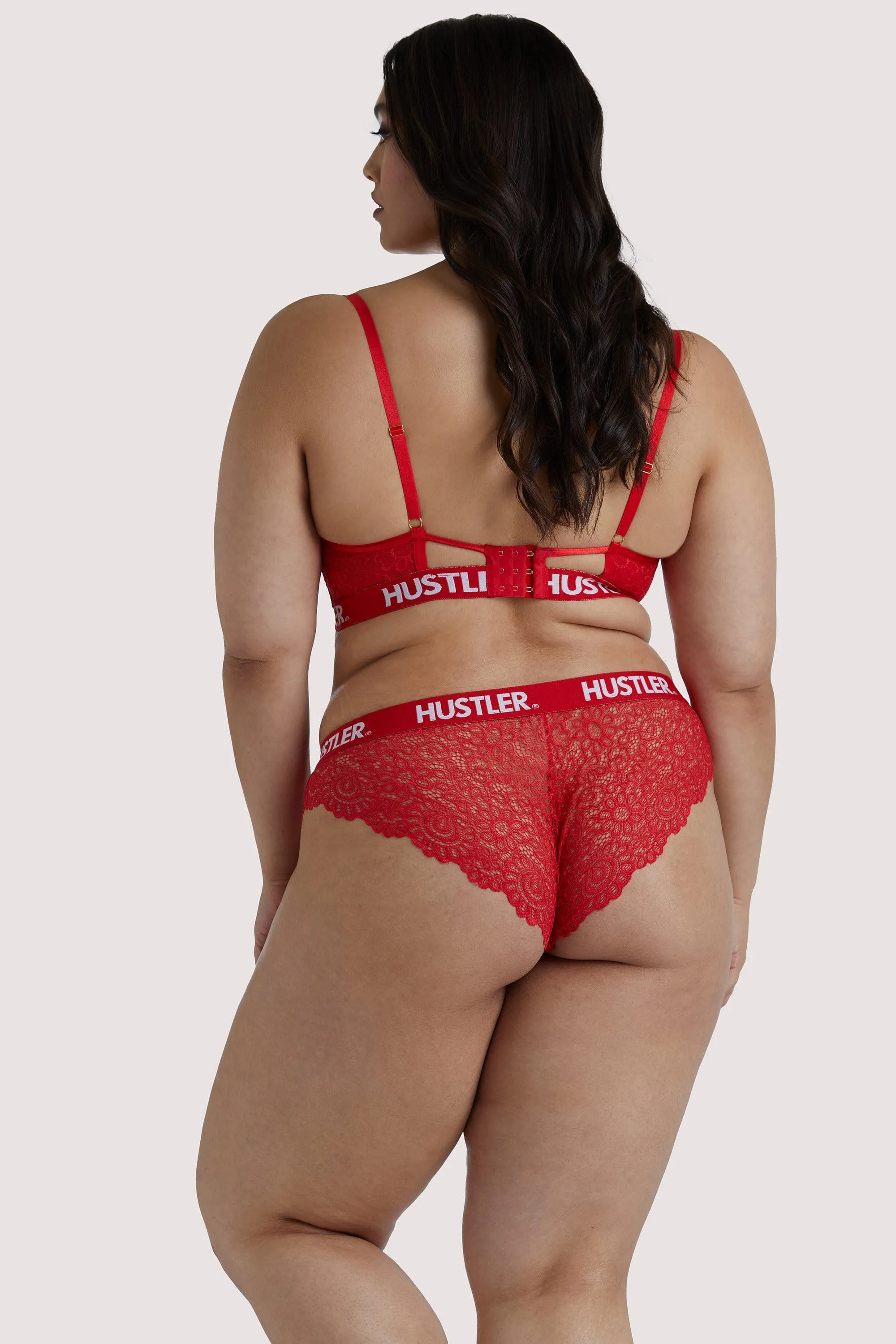 Hustler Branded Red Lace Curve Brief