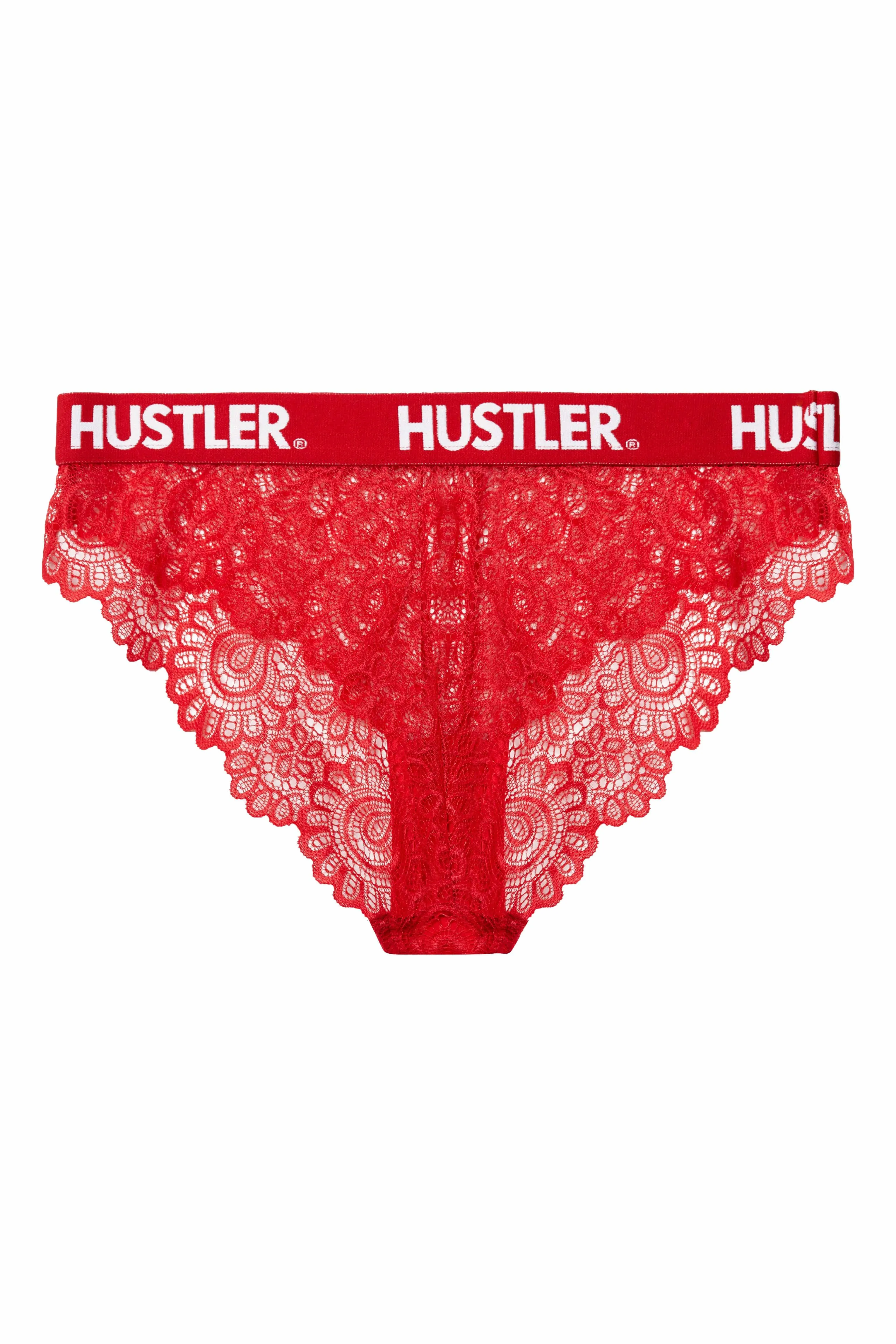 Hustler Branded Red Lace Curve Brief