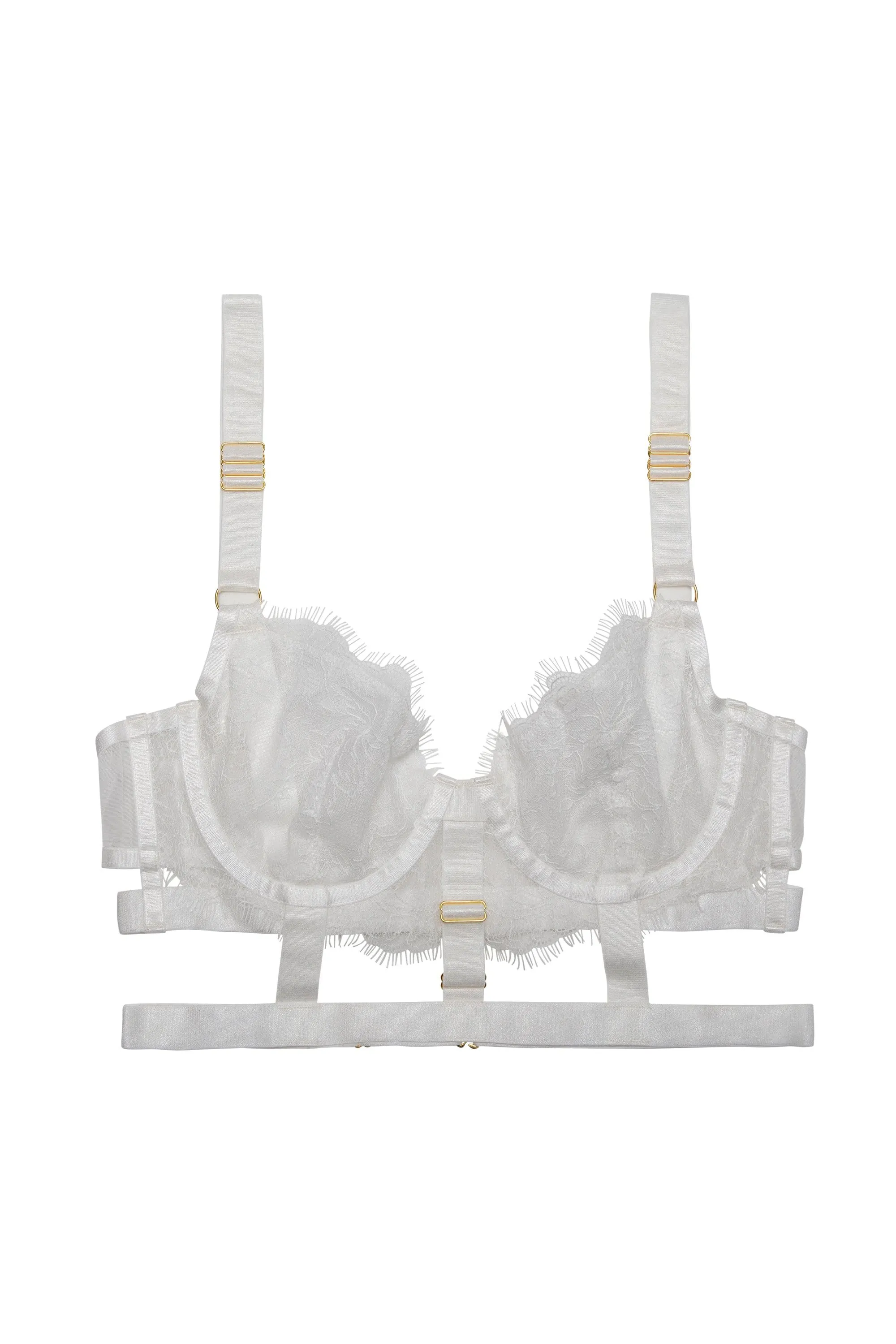 Hustler Pamela Lace Cage White Bra With Hardware Detail
