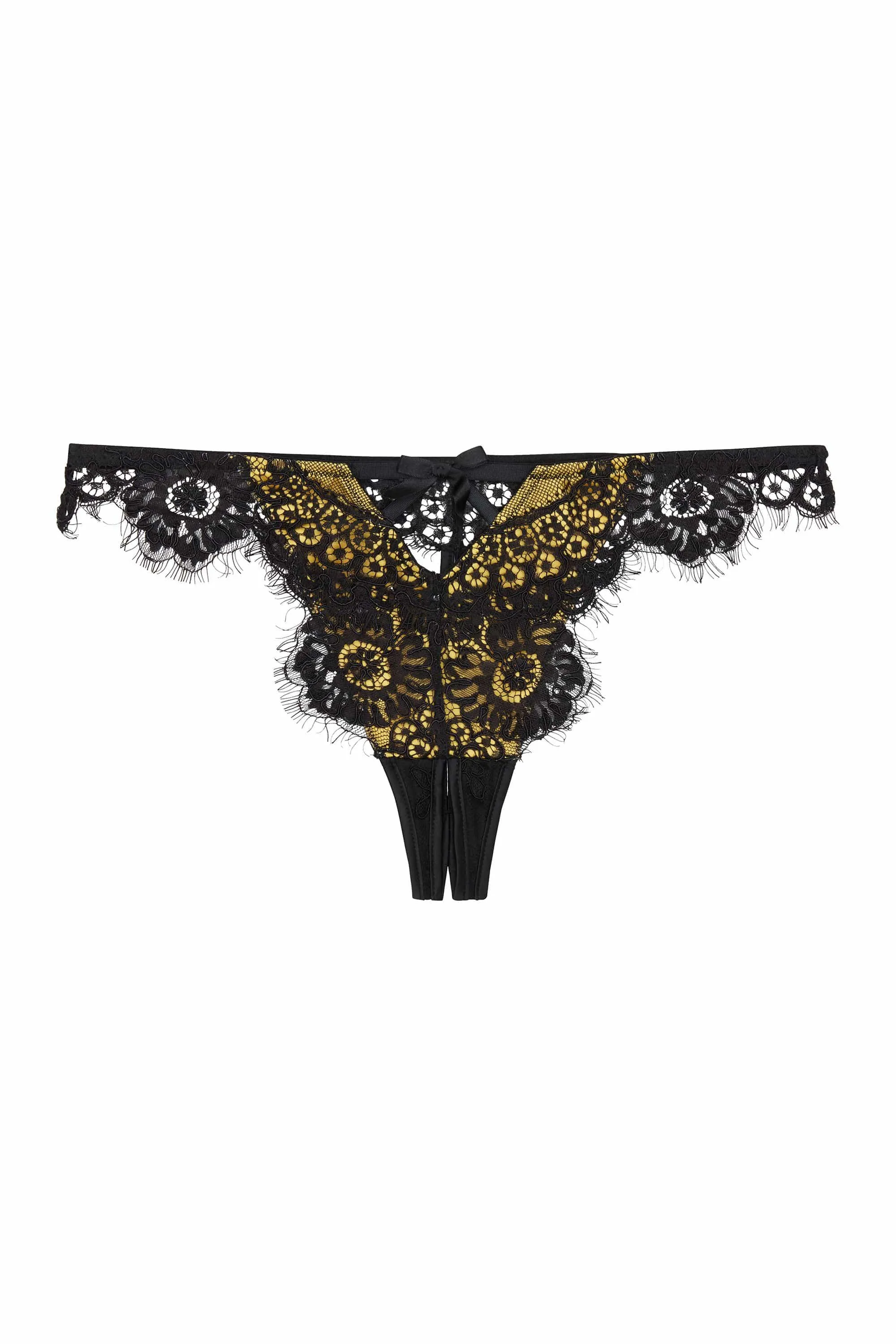 Jaquelina Mustard Contrast Crotchless Thong Curve