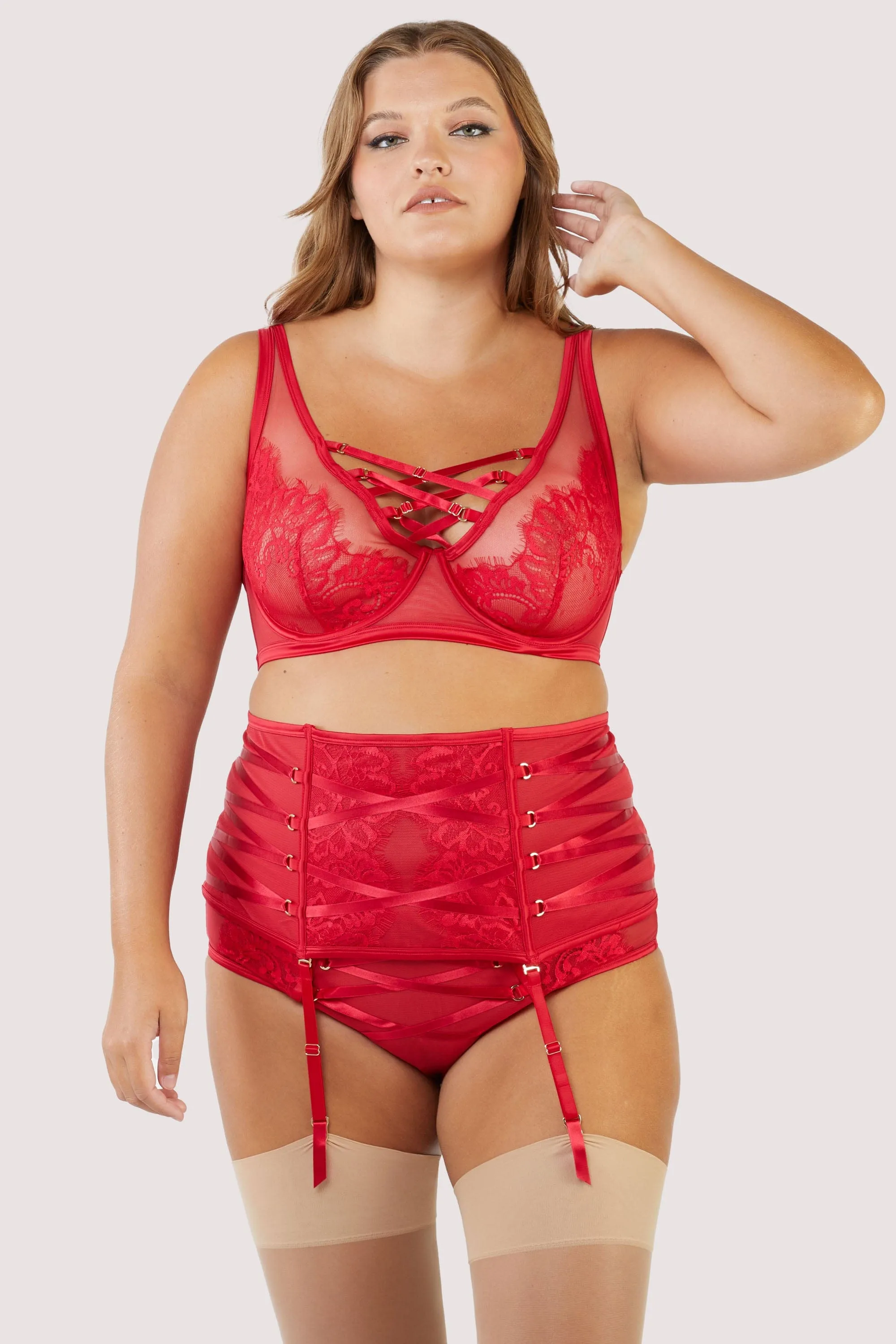 Kylie Red Lace Up High Apex Bra