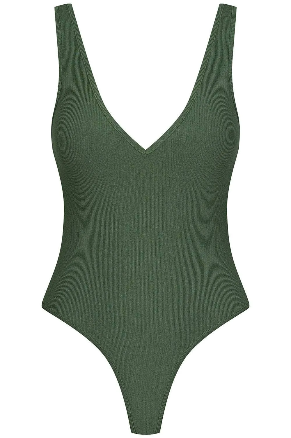 La Femme Amazone V Neck Thong Body Khaki