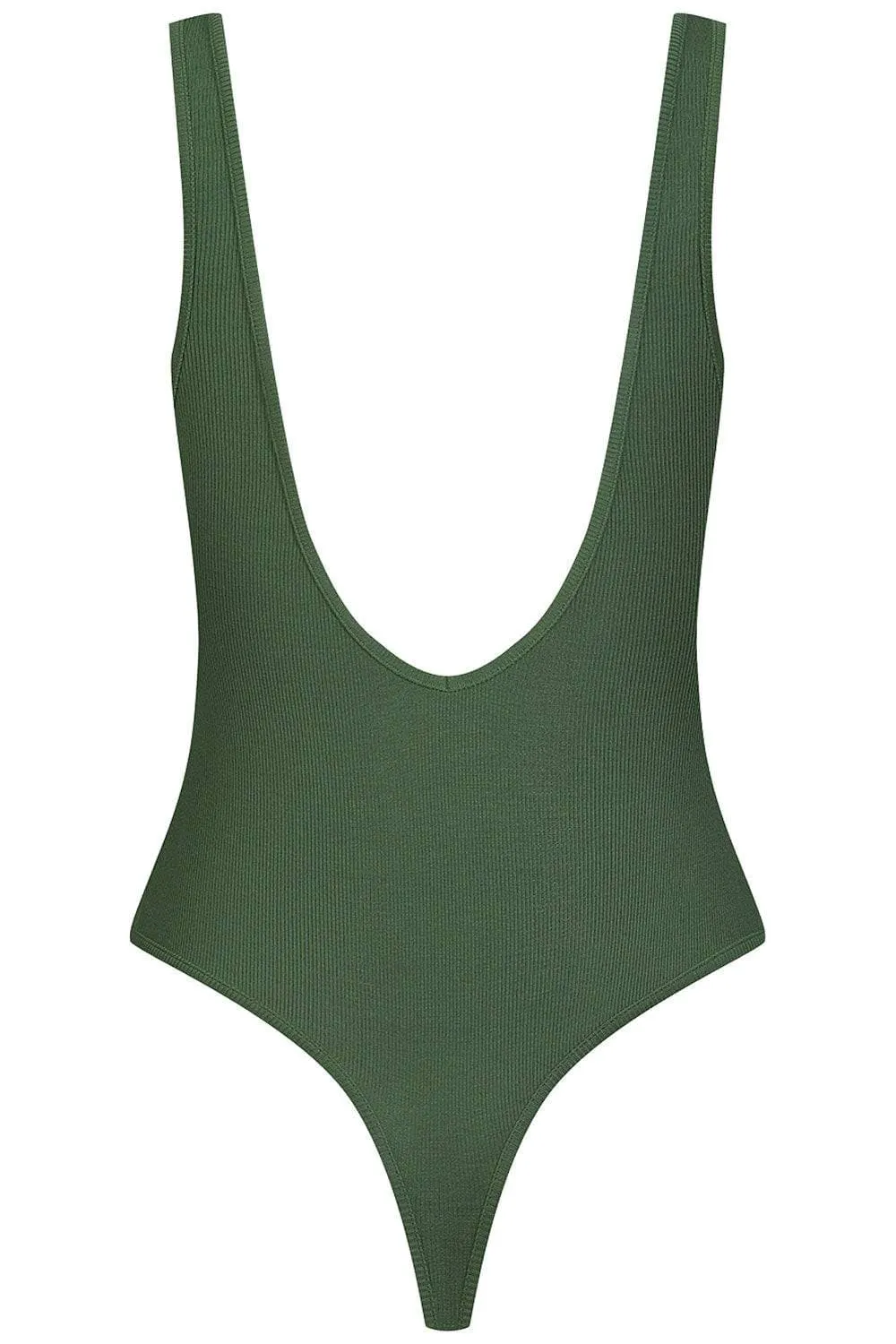 La Femme Amazone V Neck Thong Body Khaki
