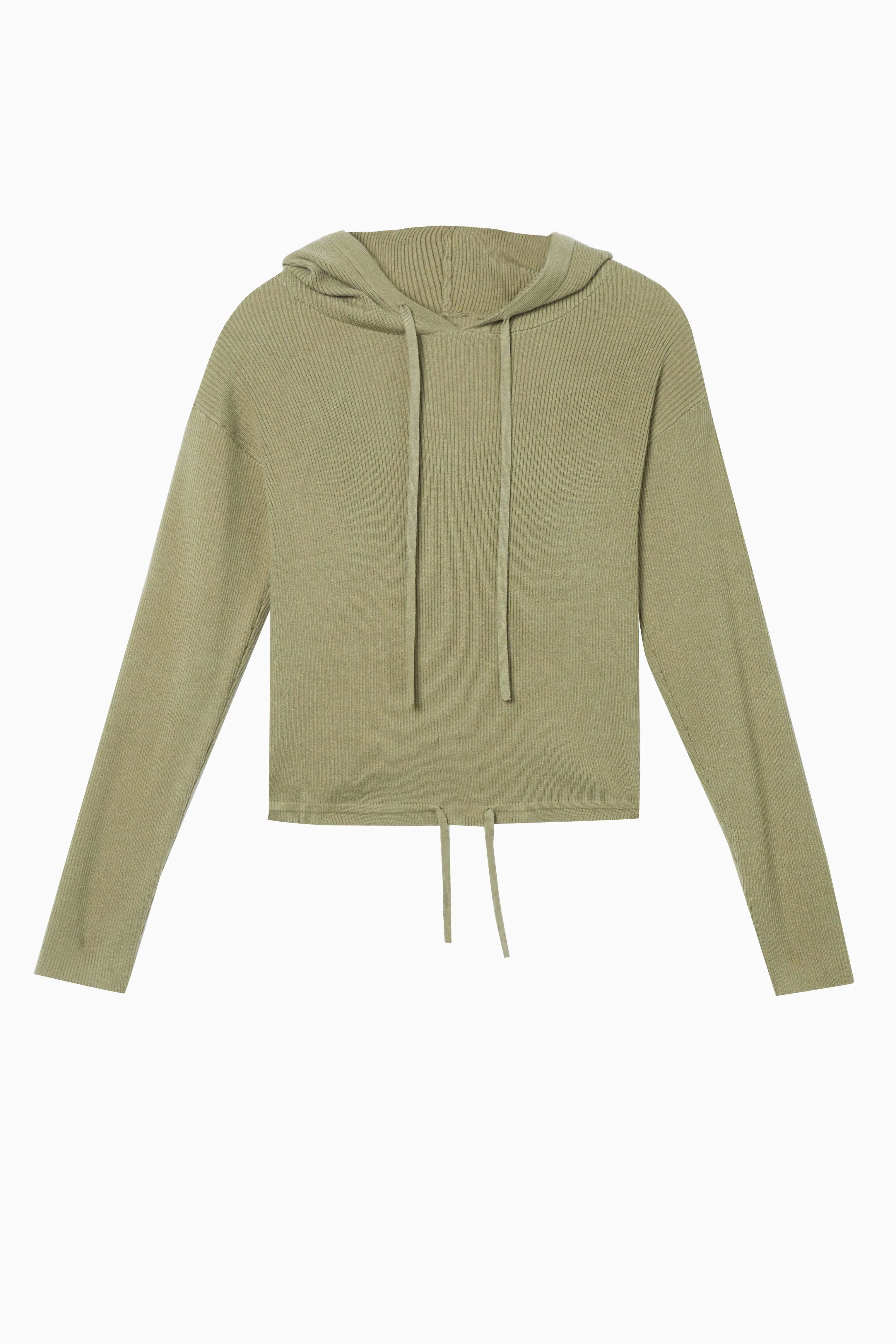 Lounge Khaki Knitted Rib Cropped Hoodie
