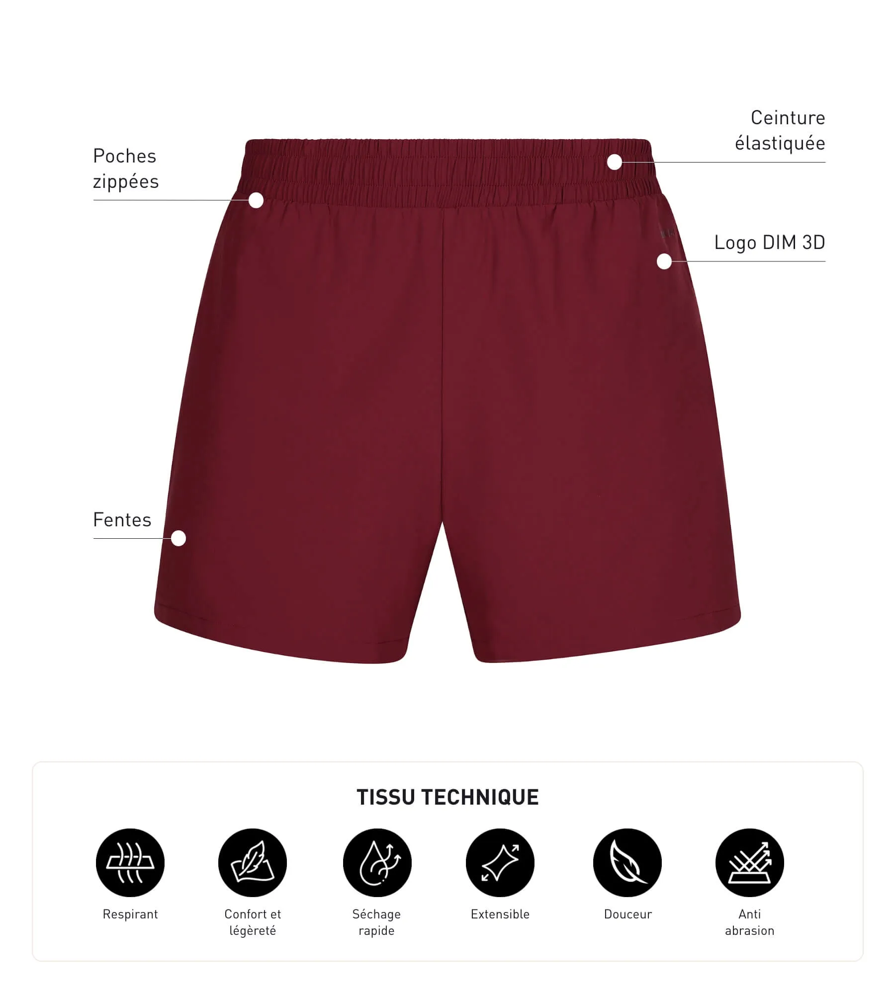 Men's sports shorts in breathable Bordeaux fabric Dim Move