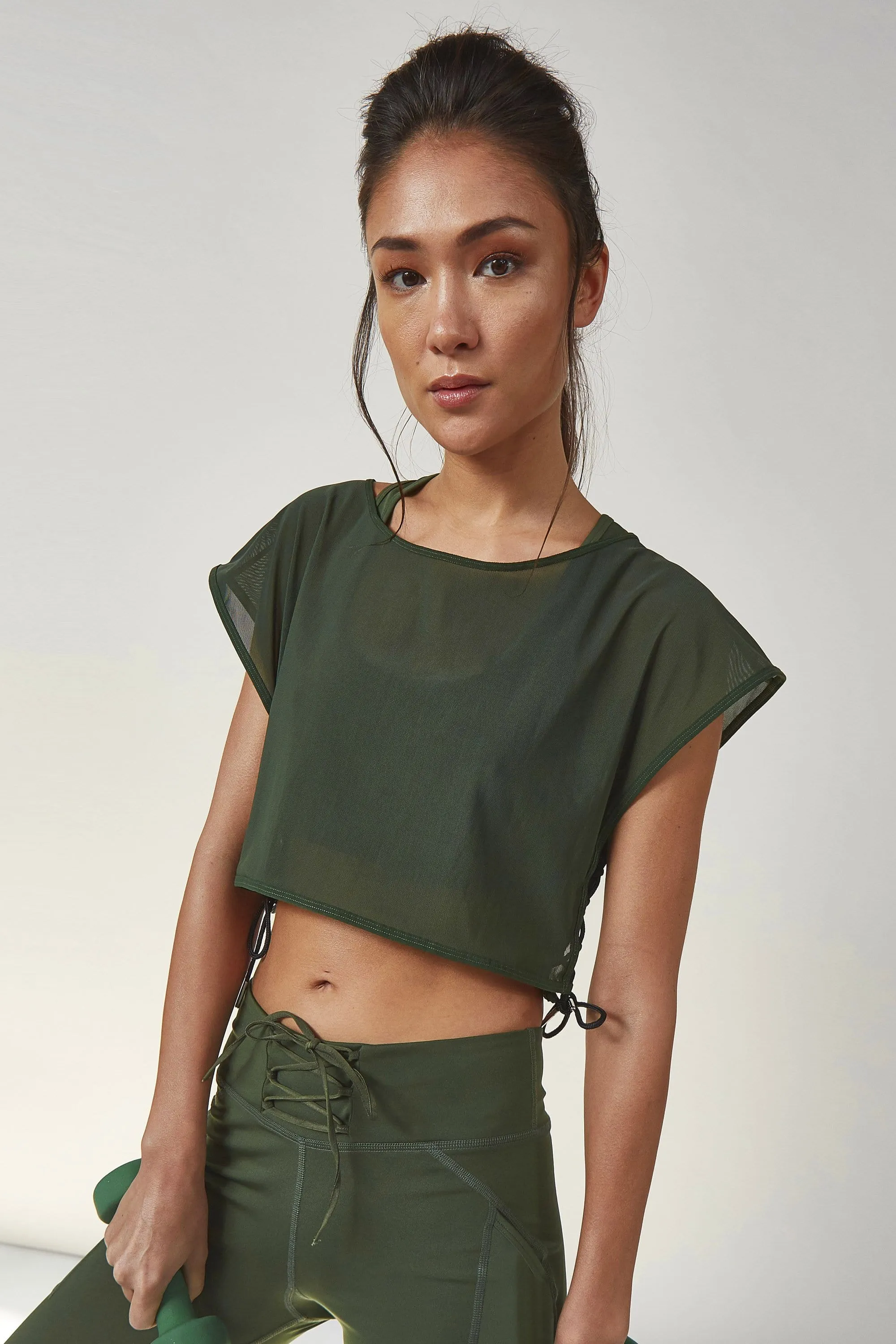 Mesh Crop Top Khaki