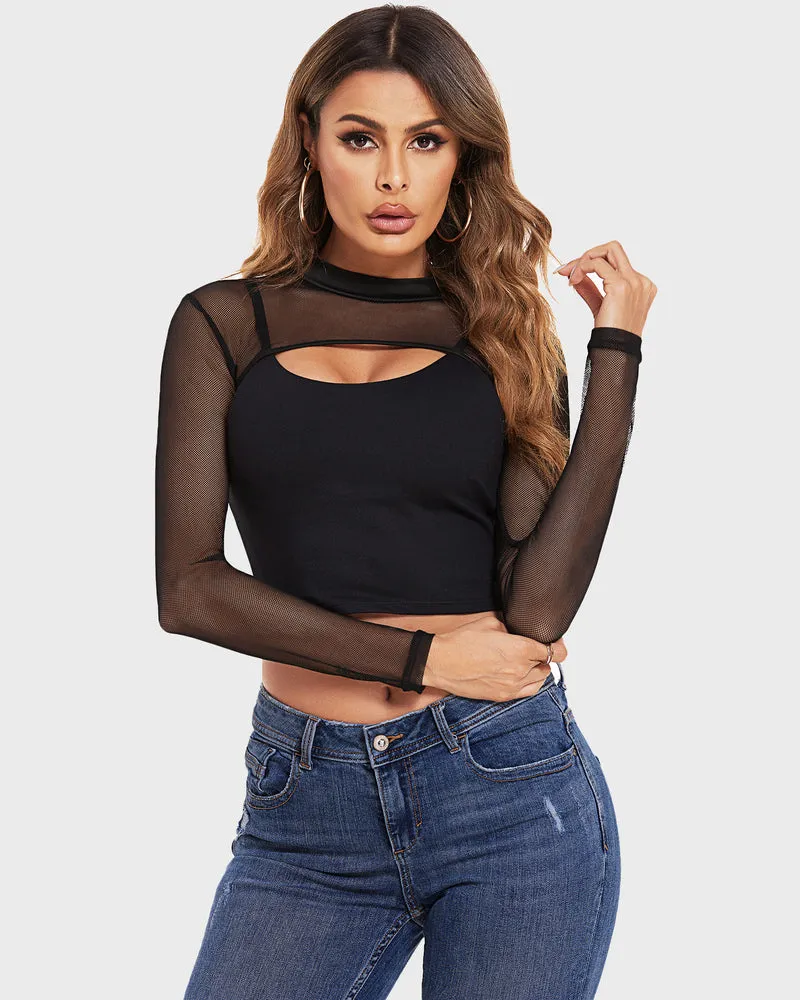 Mock Neck Long Sleeve Crop Top (DE Only)