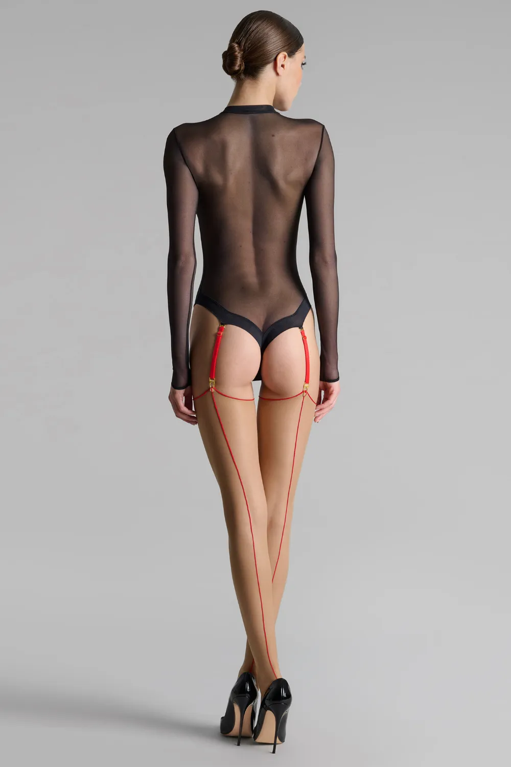 Nude Cut & Curled Red Seam Stockings 20 Denier
