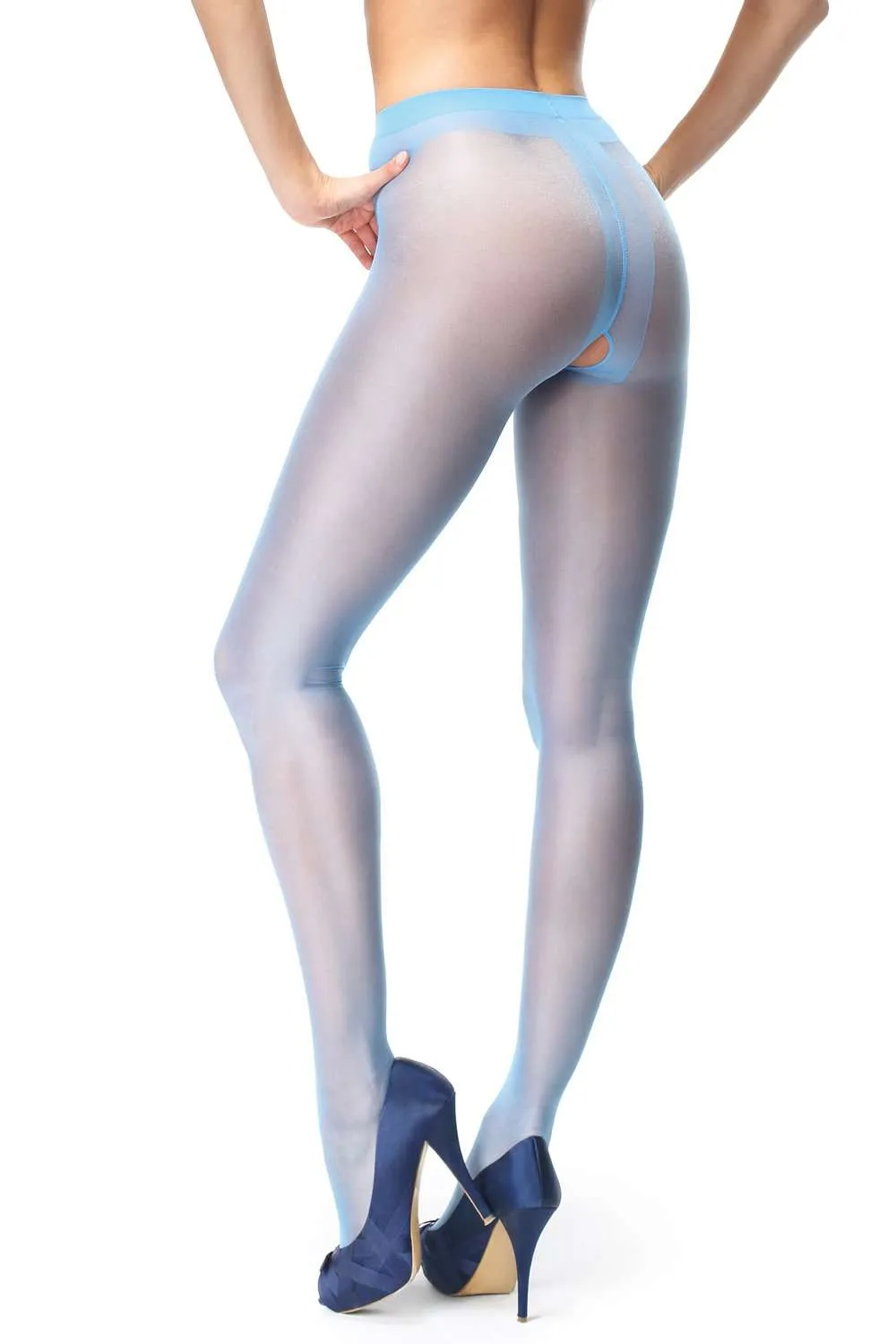Open Crotch Tights Light Blue 20 Denier