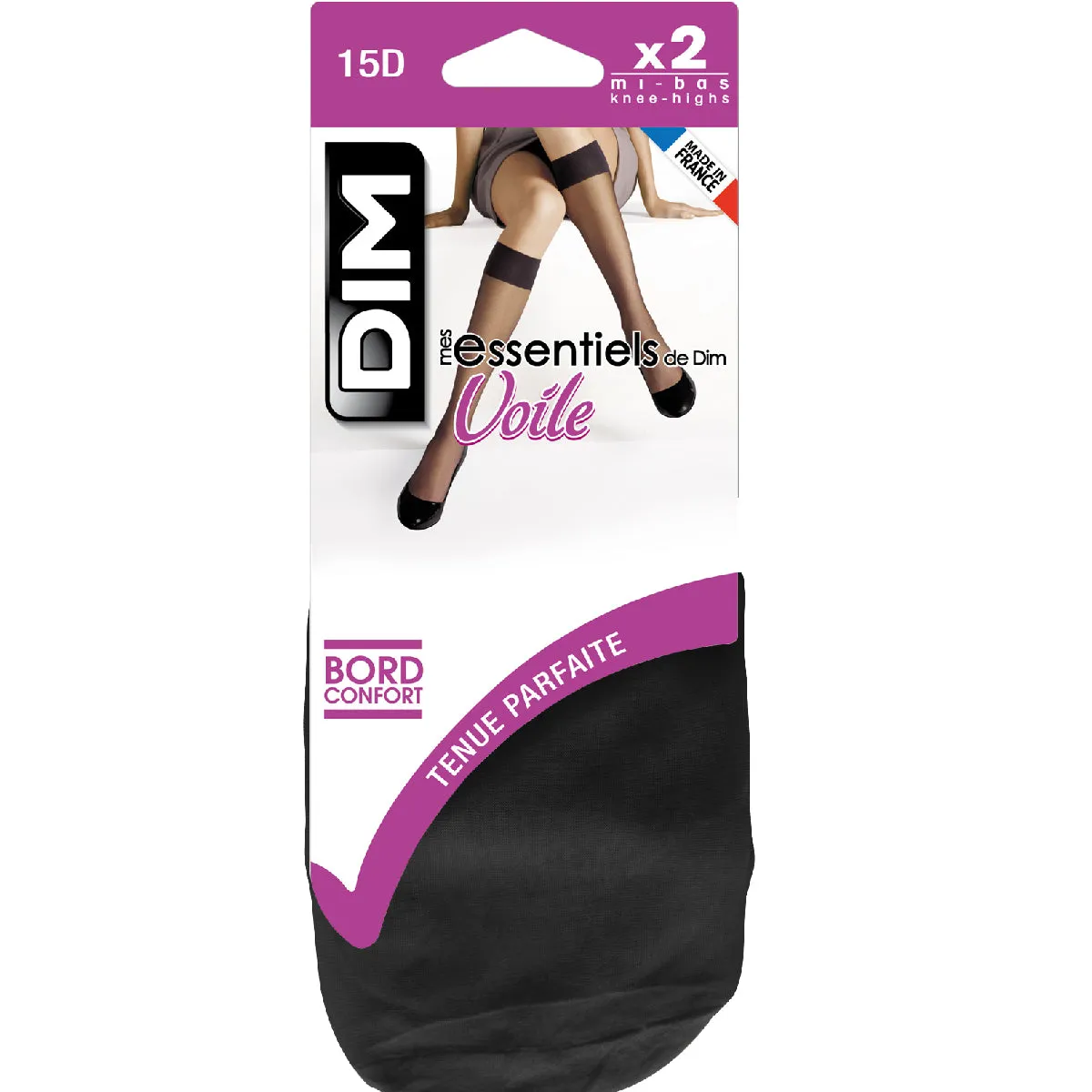 Pack of 2 pairs of black Mes Essentiels 15 sheer knee highs