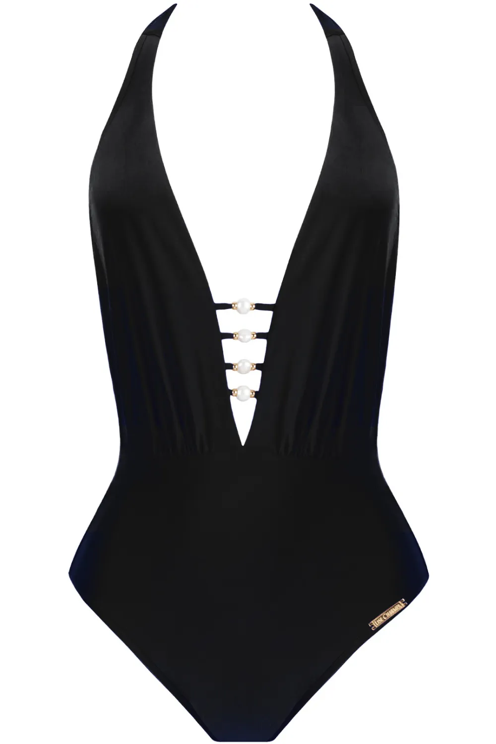 Perles Nacrées Halter Swimsuit Black