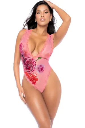 Sheer Floral Mesh Bodysuit with Lace Details
