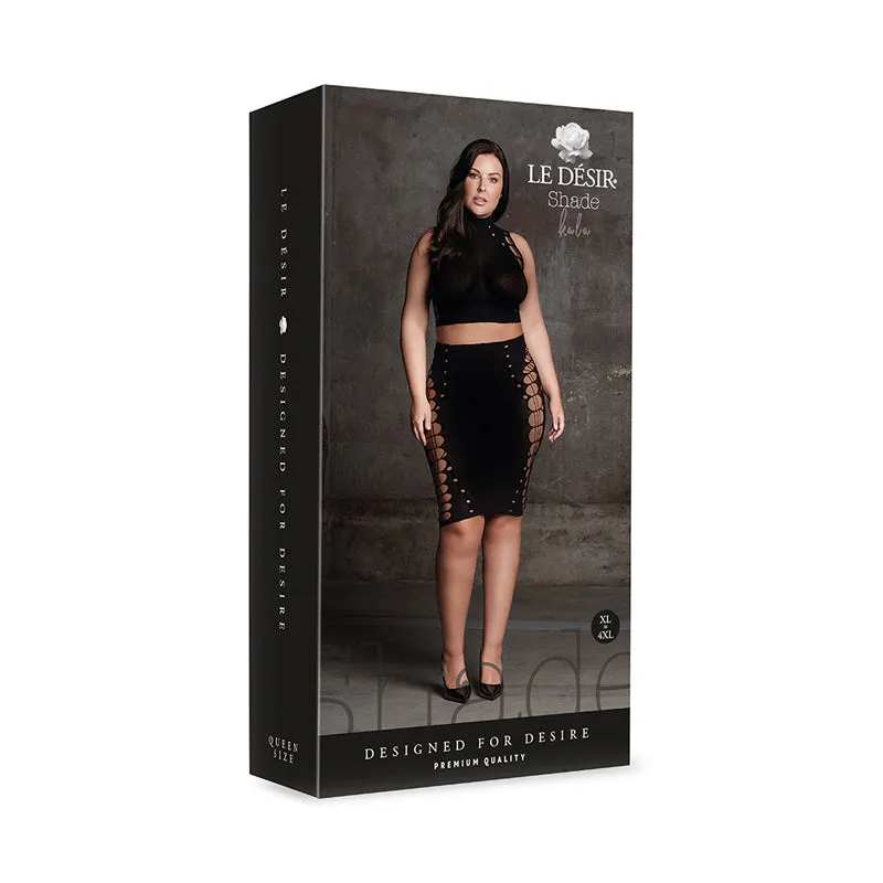 Shots Le Desir Shade Kala XXXVII 2-Piece with Turtleneck. Crop Top & Skirt Black Queen Size