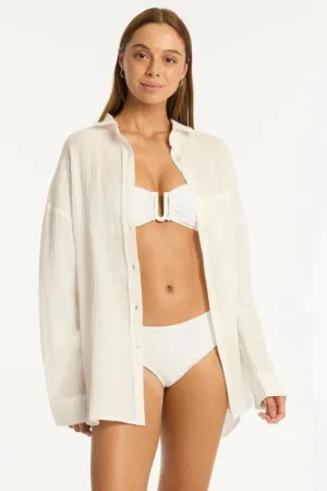 Sunset Cotton Cover Up Shirt in White