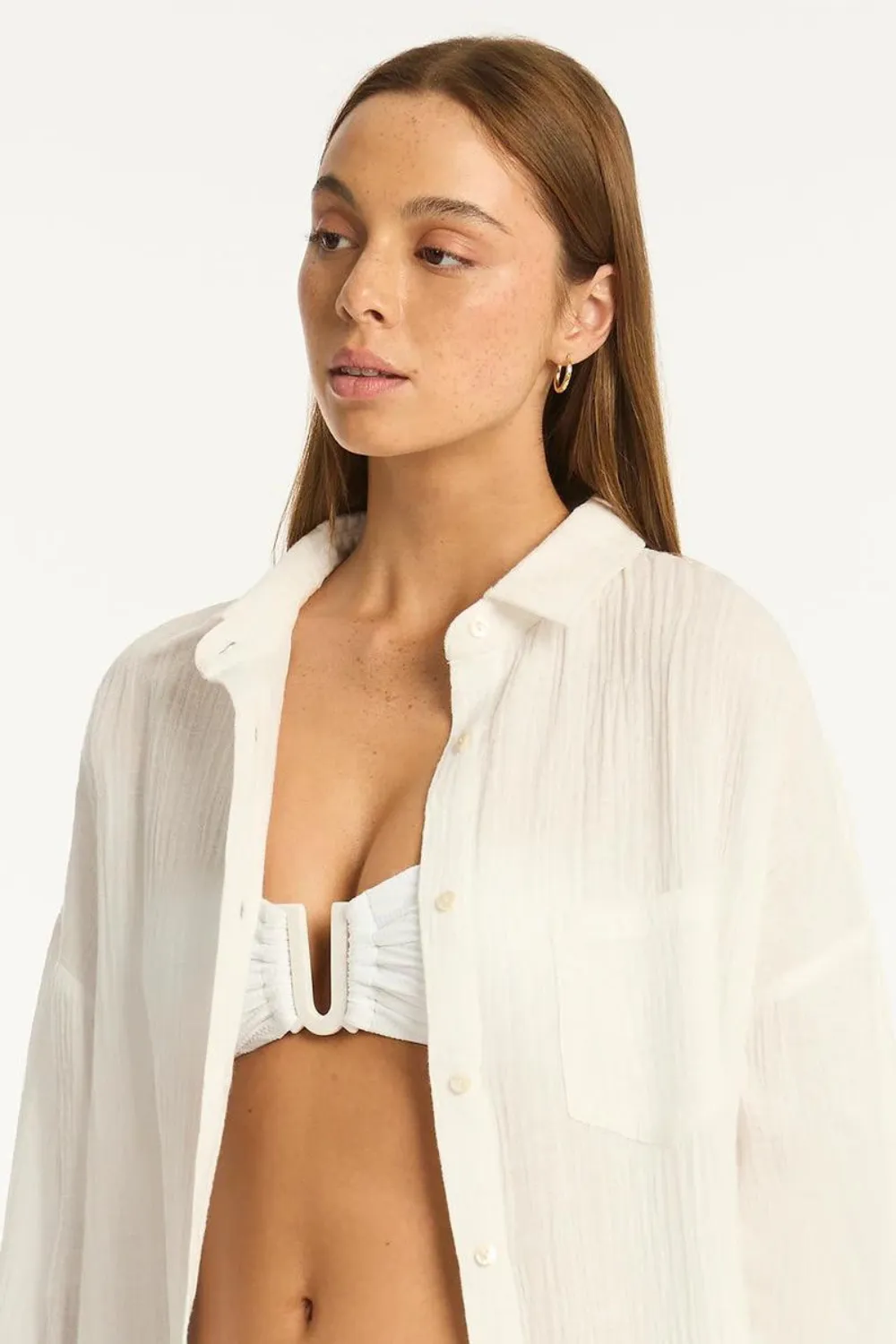 Sunset Cotton Cover Up Shirt in White