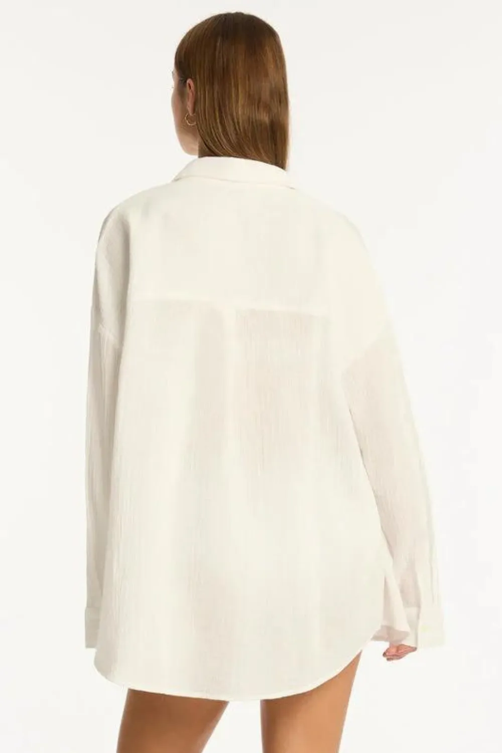 Sunset Cotton Cover Up Shirt in White