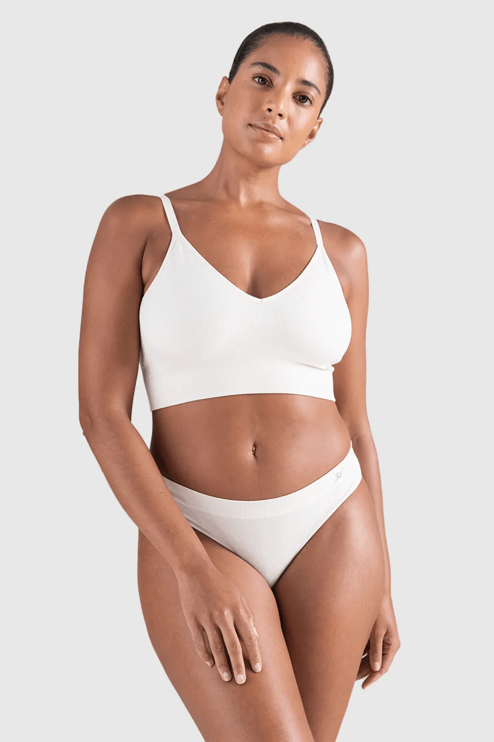 Tencel™ Seamless High Leg Brief in White Sand. Size XS (UK 6-8)