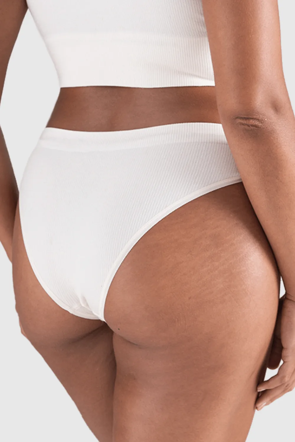 Tencel™ Seamless High Leg Brief in White Sand. Size XS (UK 6-8)