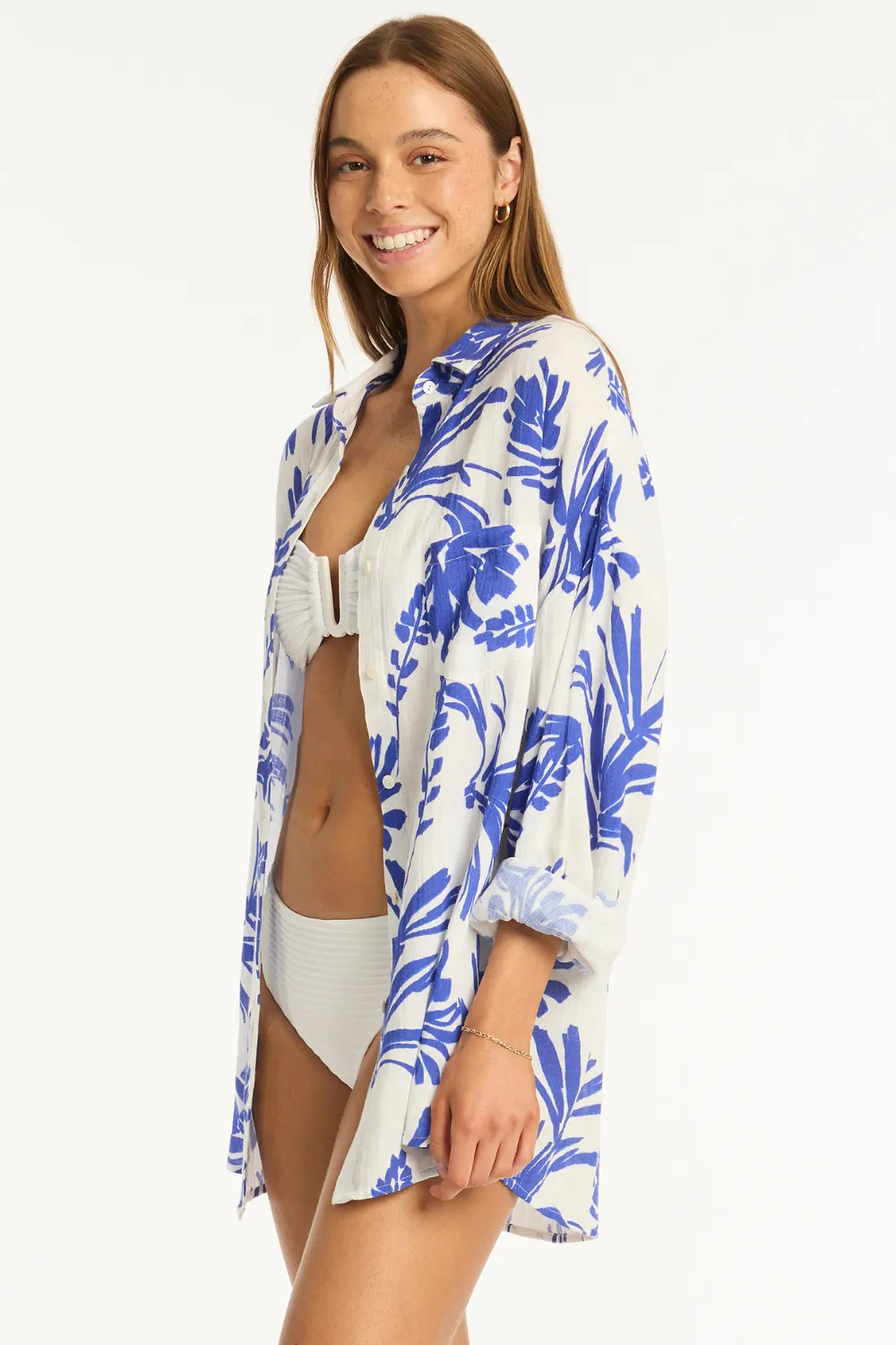 Tradewind Cover Up Shirt in Cobalt