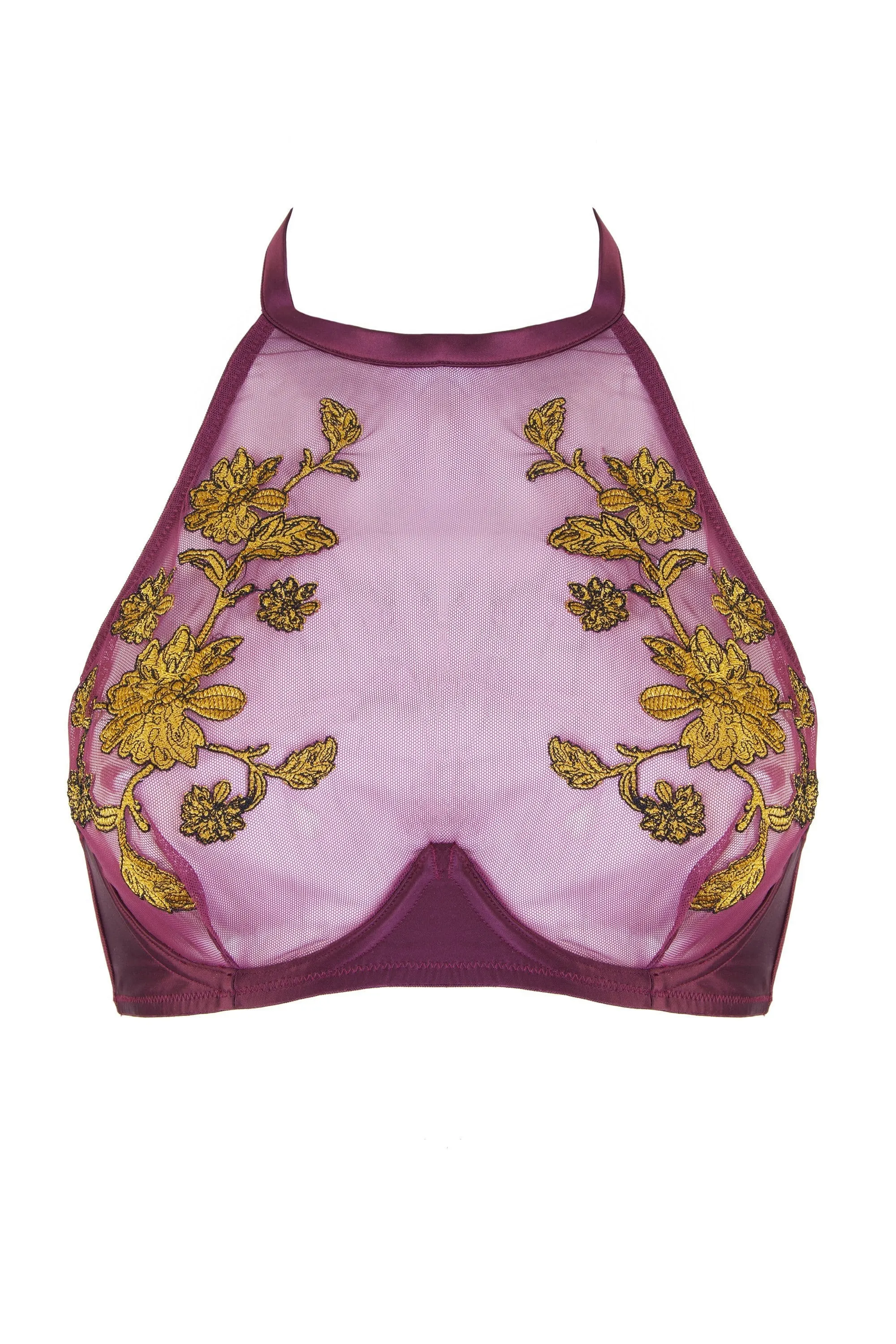 Valerie Wine/Chartreuse Embroidered Halter Bra