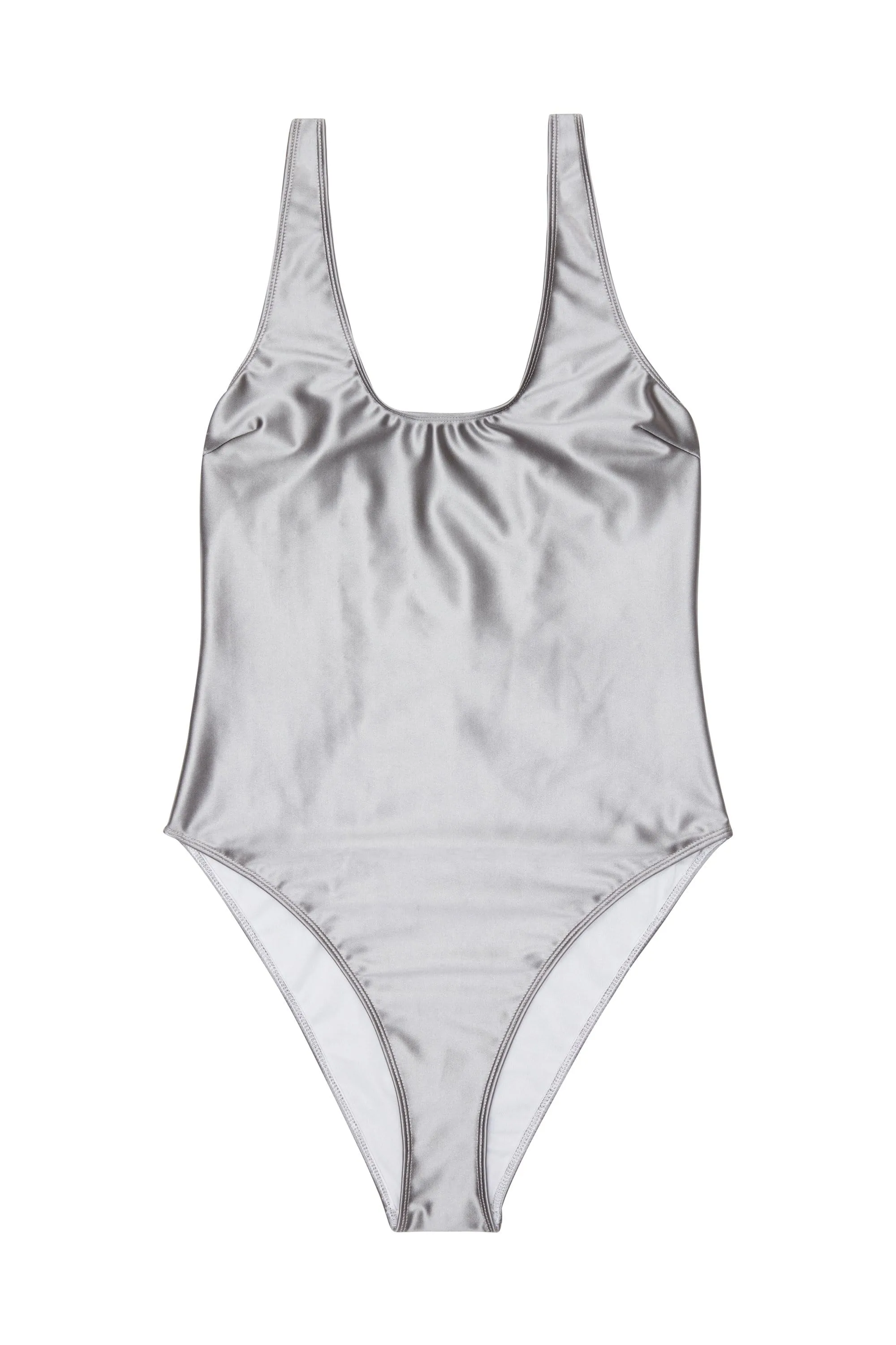 Wolf & Whistle Metallic scoop swimsuit silver