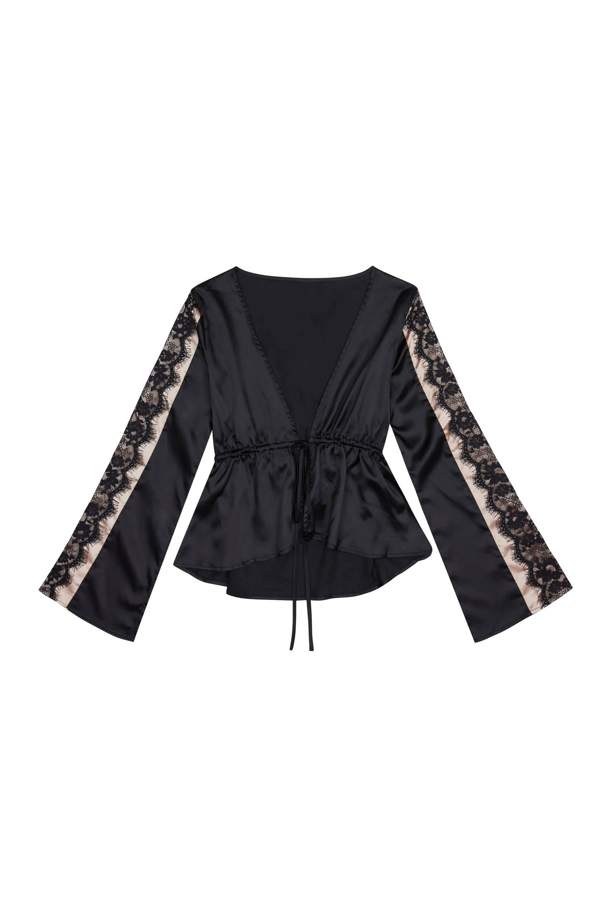 Wolf & Whistle Morgan Satin and lace tie front PJ set